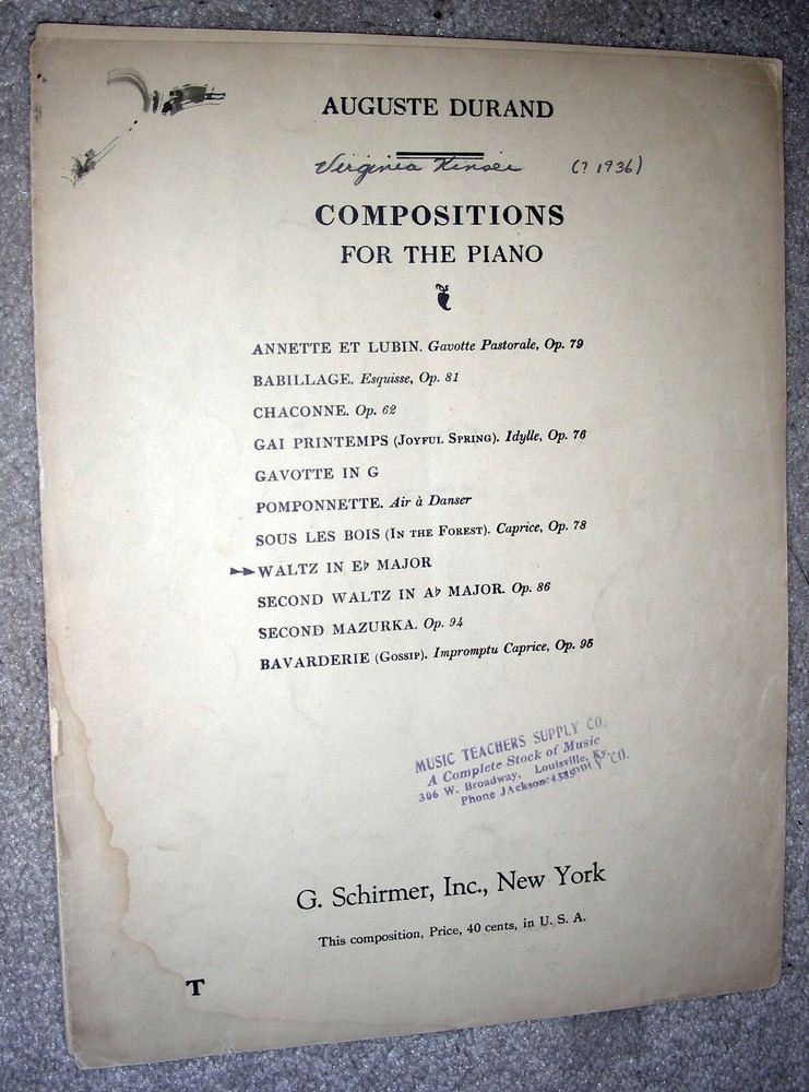 1882 WALTZ IN Eb MAJOR by AUGUSTE DURAND Antique PIANO SOLO Sheet Music