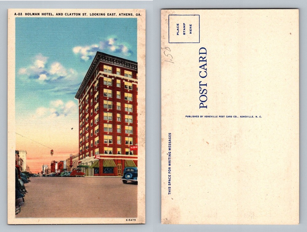 Athens, GA-Georgia, Holman Hotel and Clayton Street East View Vintage Postcard