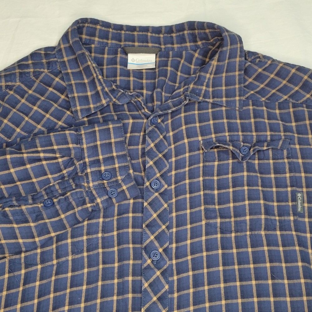 Columbia Long Sleeve Button Up  Shirt Men Size 2XL Navy/Brown Plaid  XXL