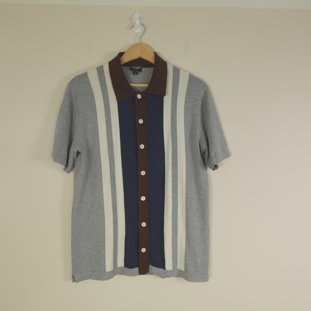 Todd Snyder Polo Sweater Mens Small Striped Silk Blend Button Up Italian Yarn
