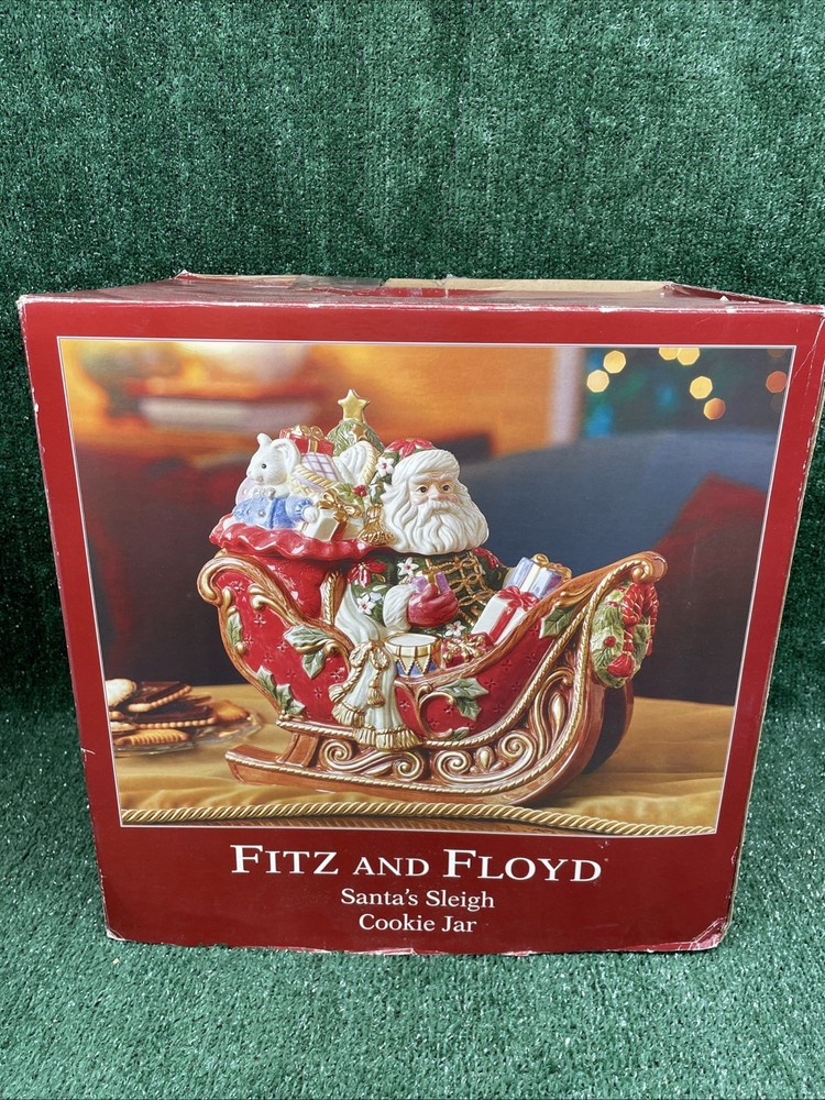 Retired 2003 Fitz and Floyd Santa’s Sleigh Cookie Jar. EUC, In Original Box