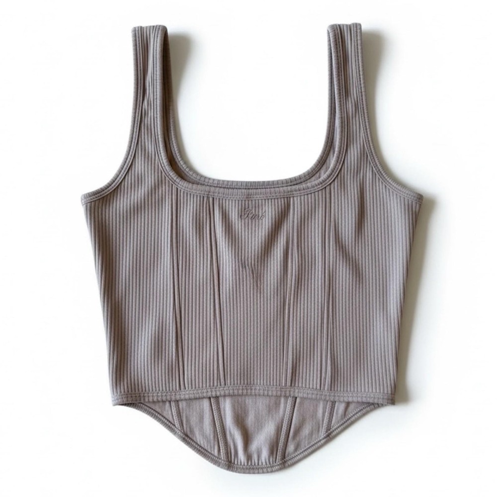 Victoria’s Secret PINK Ribbed Corset Bralette Tank Top Medium NWT Taupe