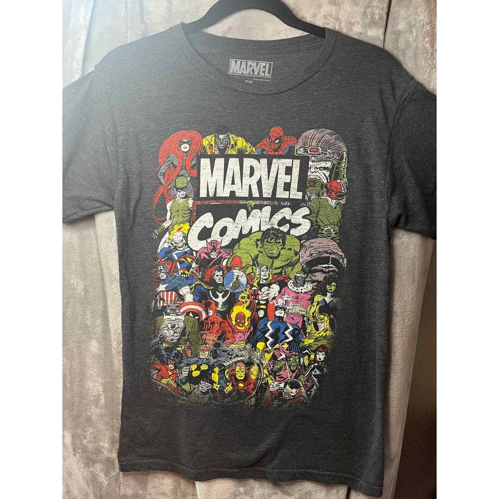 Marvel Comics Graphic T-Shirt Gray Superhero Print Adult Small Mens Tee
