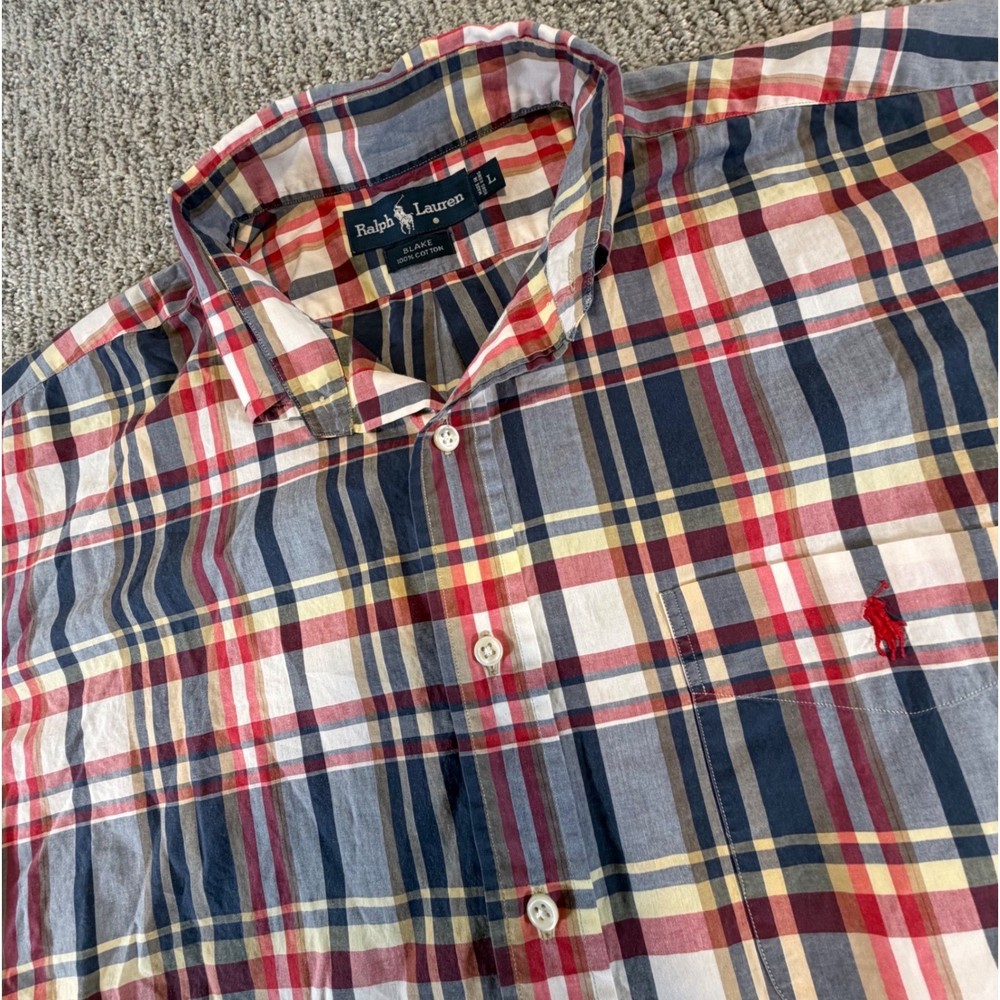 Ralph Lauren Button Down Shirt Mens Large Multicolor Plaid Blake Short Sleeve