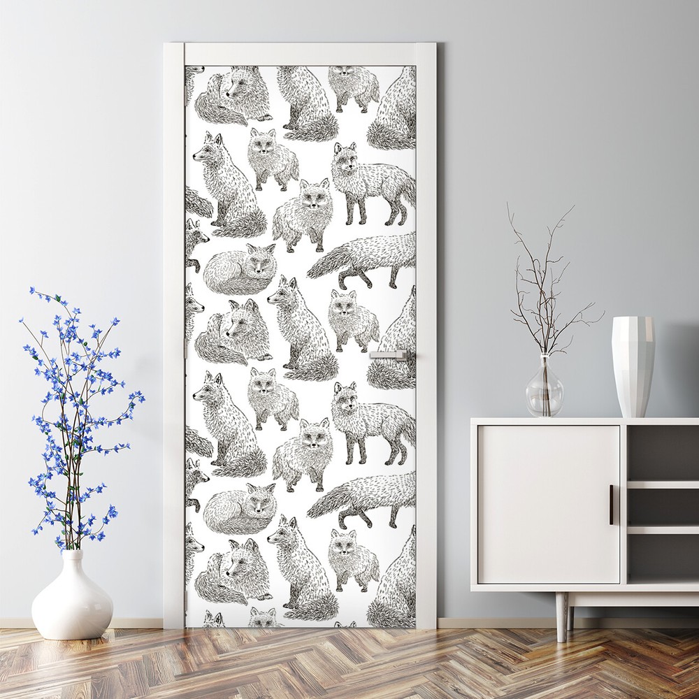 Brown & White Fox Door Sticker - Bubble-Free Home Decor
