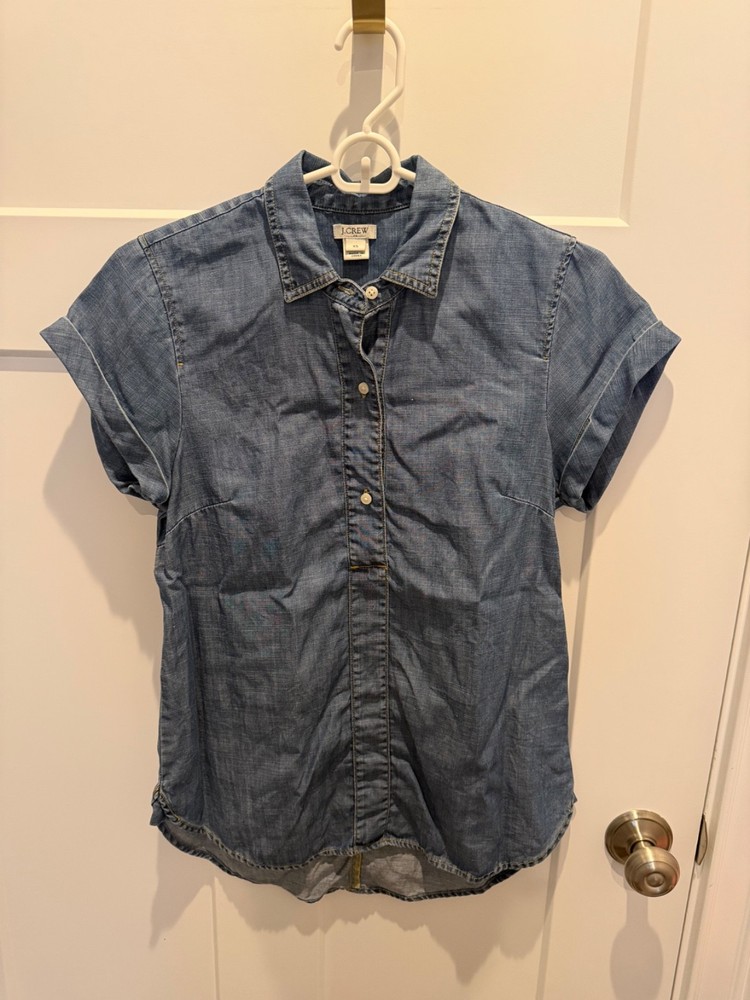 J.Crew Factory Denim Popover chambray collared t shirt size XS