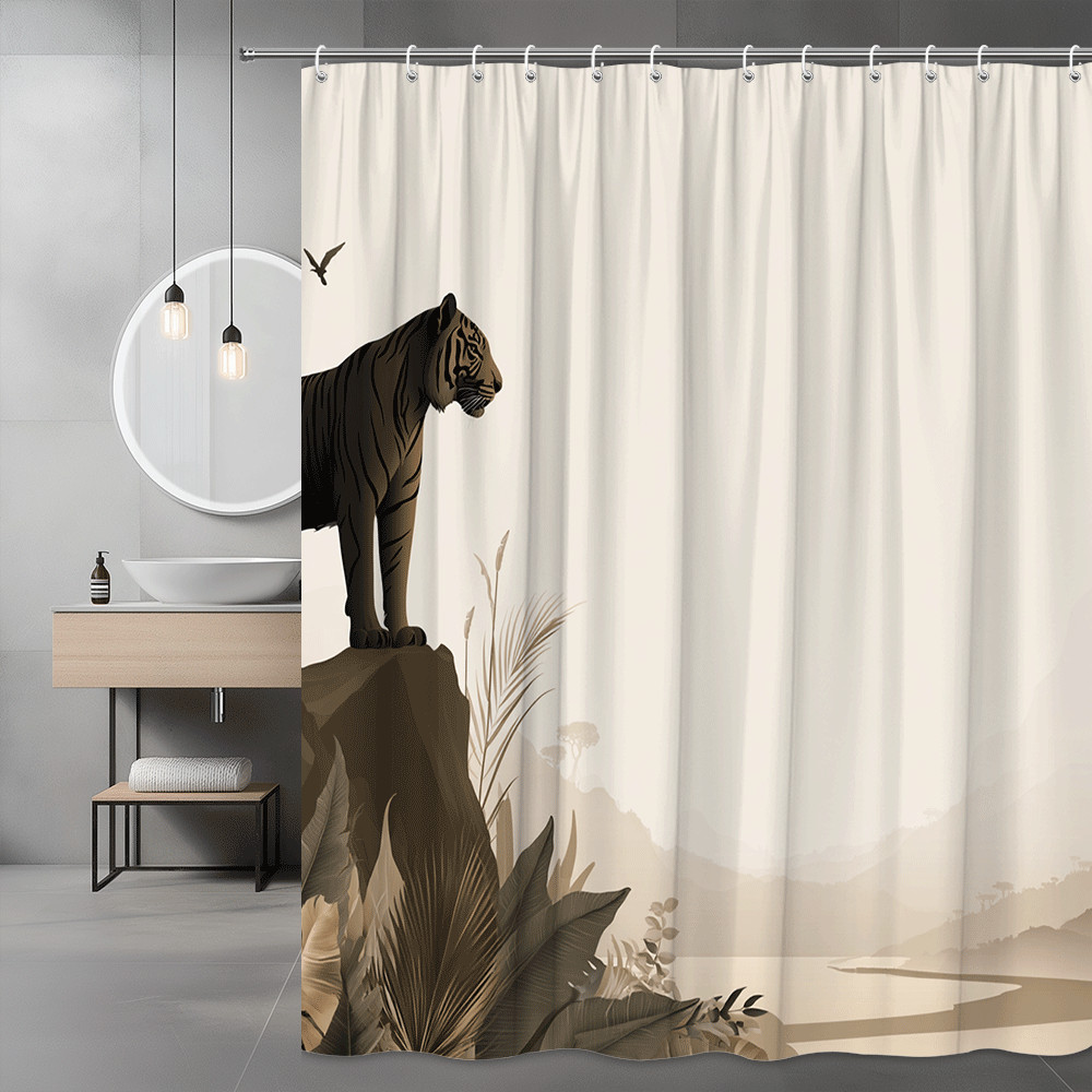 Tiger Jungle Landscape Shower Curtain Safari Animal Print