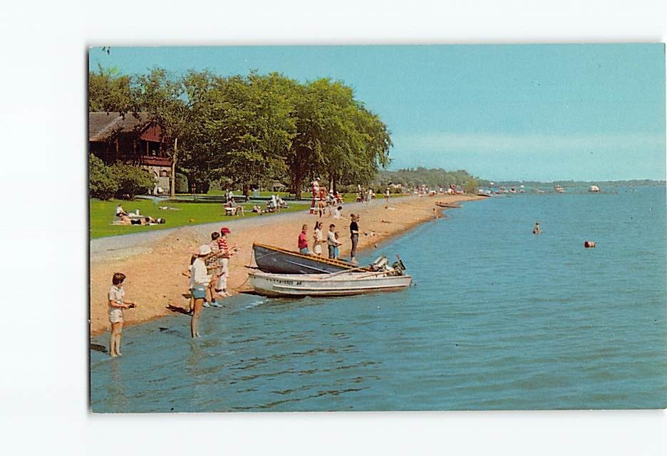 Postcard Beach Area & Pavilion Cayuga Lake State Park Seneca Falls New York USA
