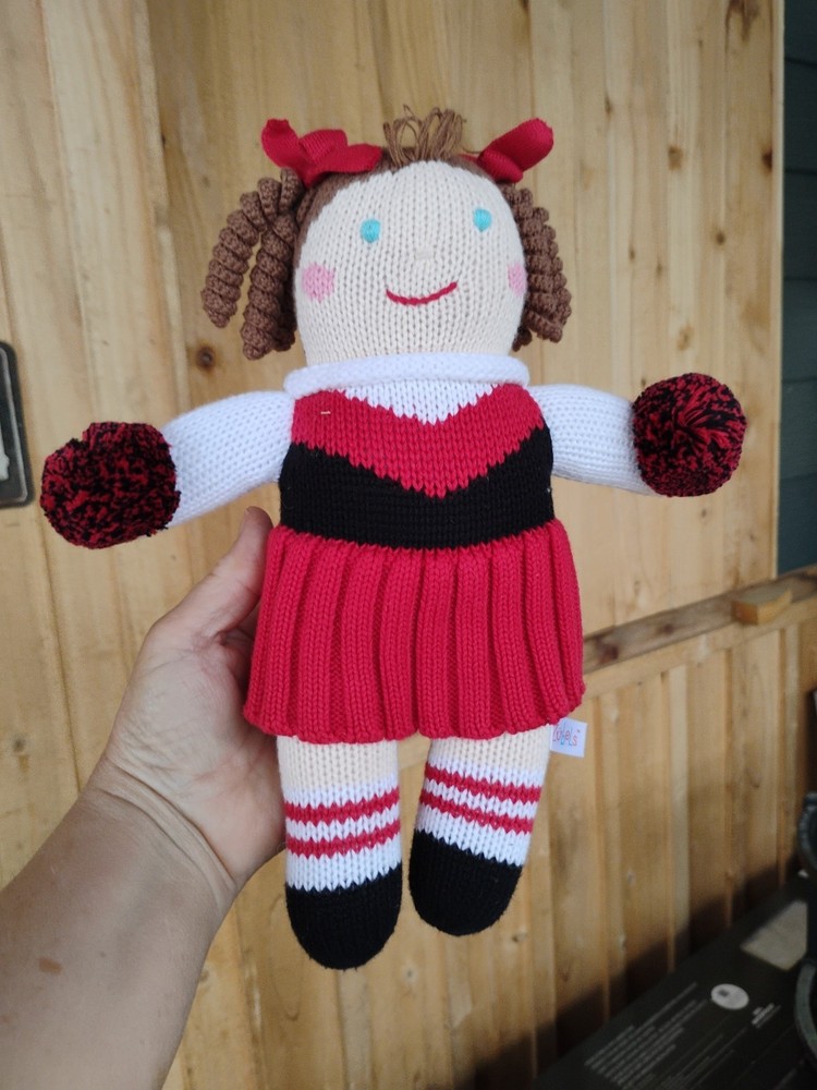 Zubels 8”Cheerleader Sweater Knit Plush Doll Maroon Brown Pigtails Cotton