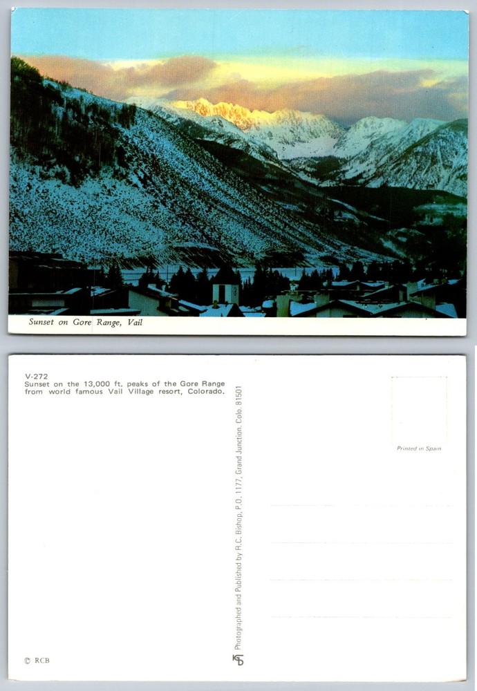 Vintage Vail Colorado Postcard Sunset Gore Range Mountains Ski Resort Chrome