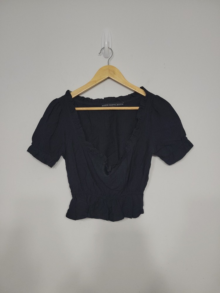 Hyfve Anthropologie Women's Top Size Small Baby Doll Low Cut Black