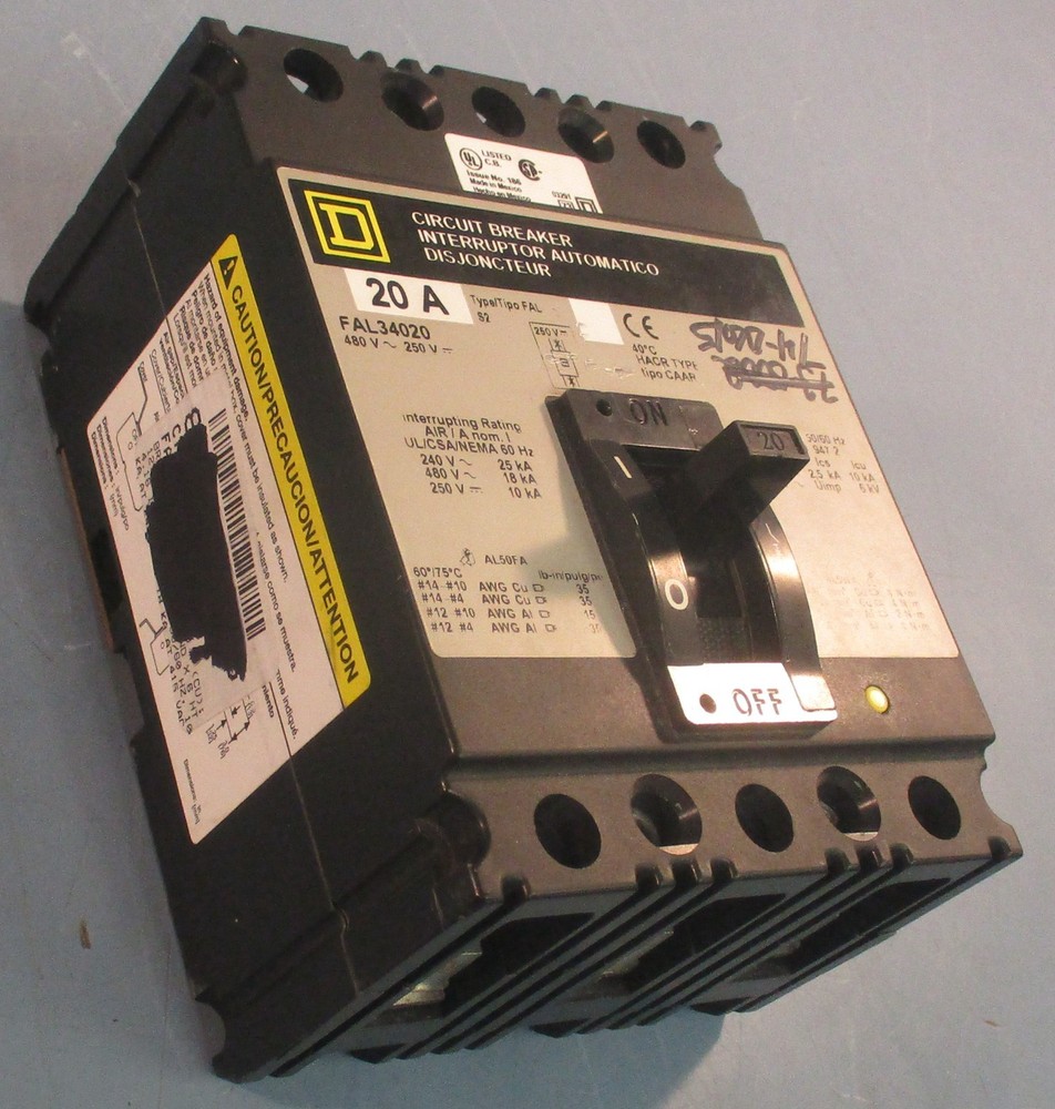 Square D FAL34020 Circuit Breaker 20A 50/60Hz 3 Pole 480V 6