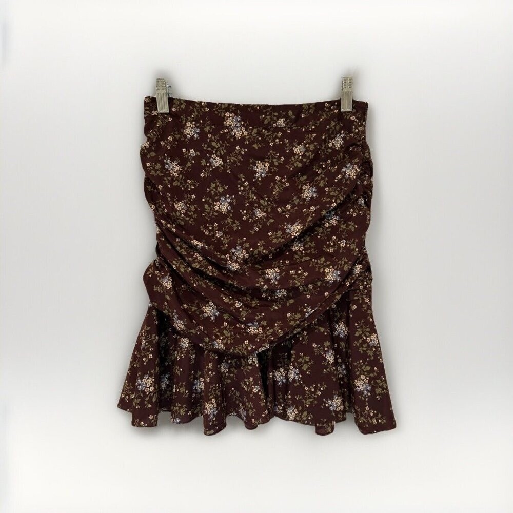 Veronica Beard Taras Skirt Women Size 2 Merlot Multi Floral Ruched Ruffle Mini