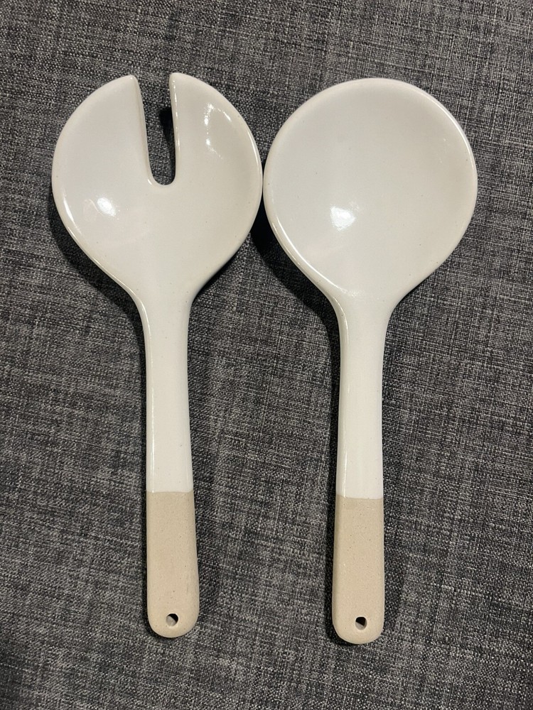 Hearth and Hand Magnolia Stoneware Salad Tongs and Spoon Set 8.75 Inches