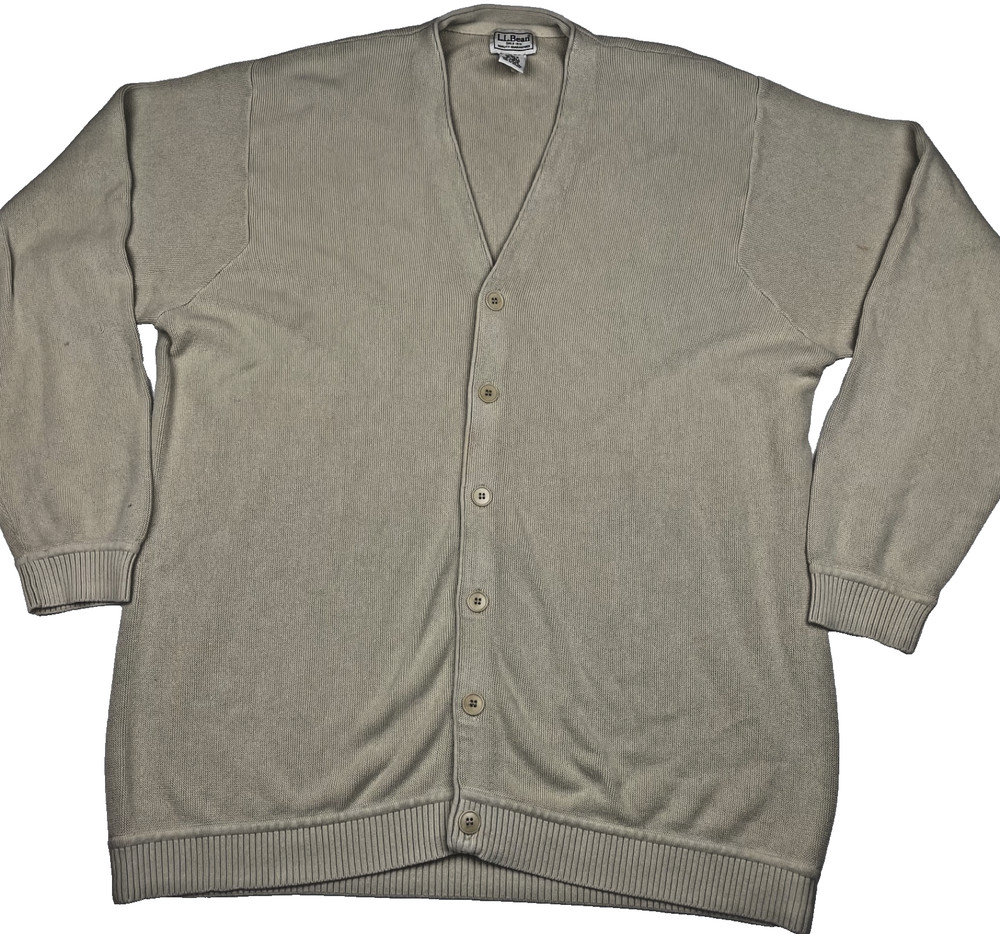 LL Bean Cardigan Sweater Mens XLT Blue Knit Button Up Style Grandpa Flawed