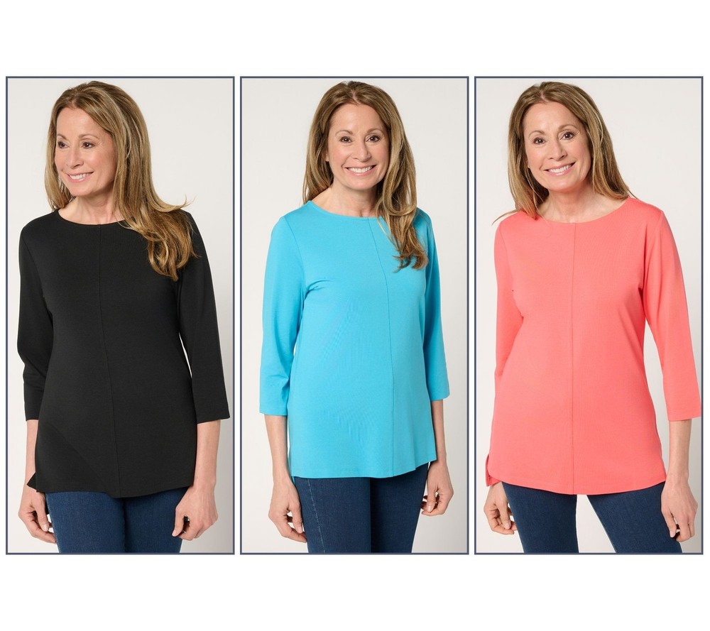 Denim & Co. Women's Top Plus Sz 1X Essentials So Soft Multi-colored A683076
