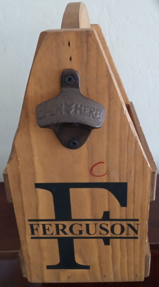 Ferguson Wooden Bottle Caddy With Bottle Opener 6-Pack Carrier