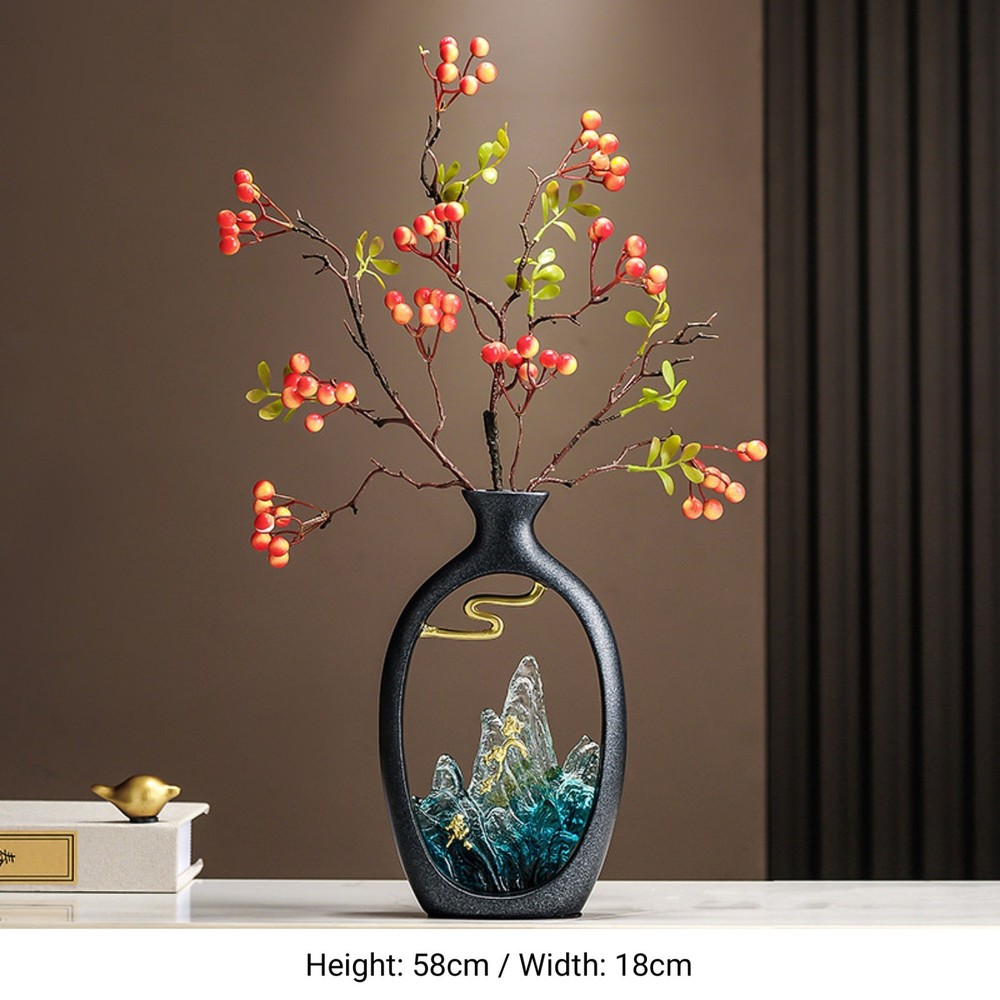 Abstract Ceramic Mountain Vase with Bonsai Branch Modern Home & Office Decor Art-image