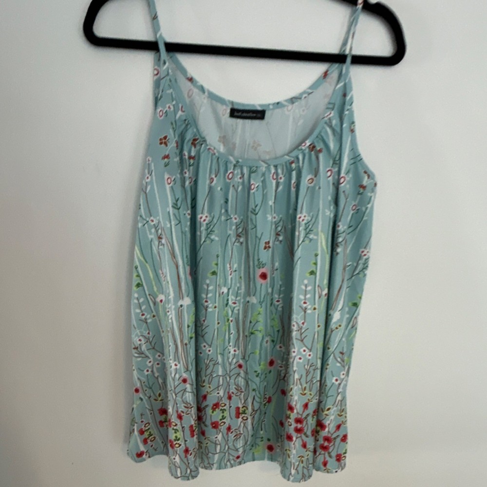 JustFashionNow Blue Floral Spaghetti Strap Tank Top XL Polyester