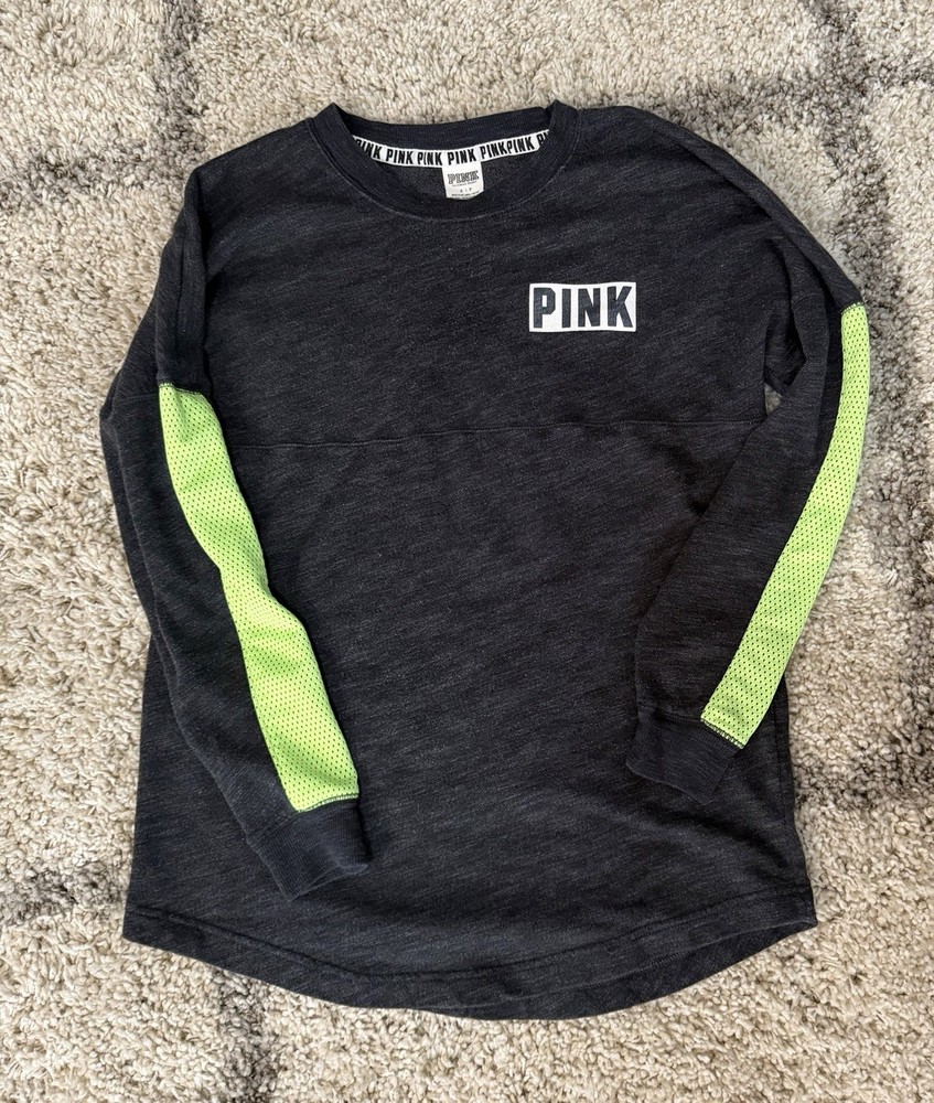 Victoria Secret PINK Long Sleeve Top Small Green And Black