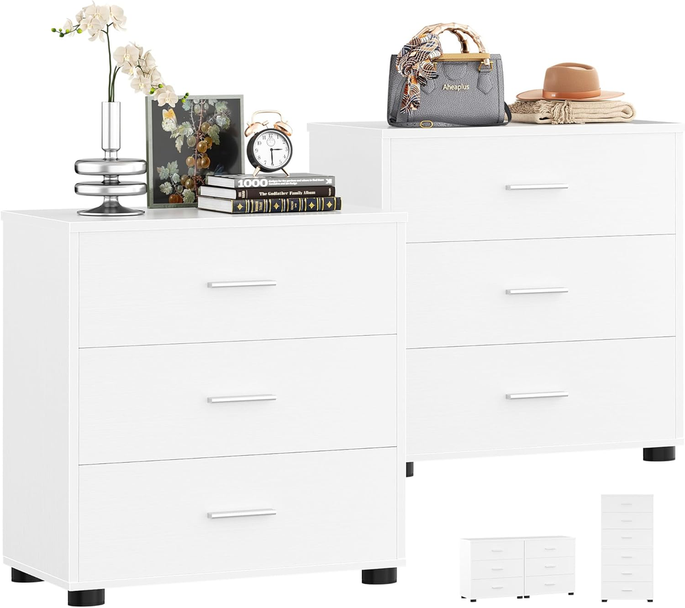 Aheaplus Closet Drawers Set of 2, Wood Closet Organizers and Storage with 3 Draw