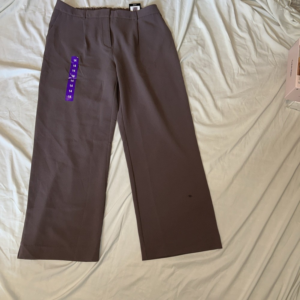 DKNY Women's Stretch High Rise Wide Leg Pant, Brown, 14 NWT (A6)
