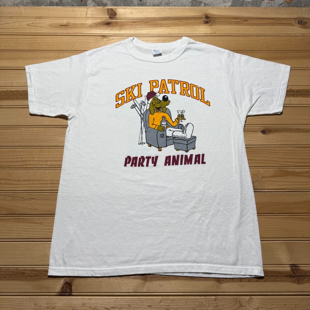 Vintage 90s Ski Patrol Party Animal Funny Drinking Humor Graphic T-Shirt USA XL