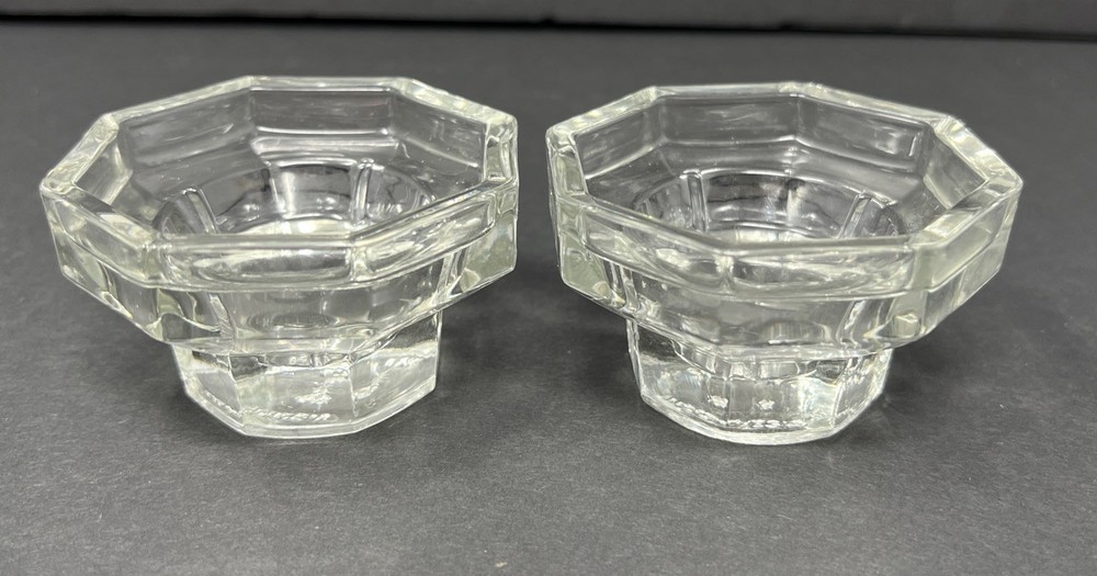 Vintage Clear Glass Octagon Candle Holders Set Of 2 Taper/Tea/Votive Short