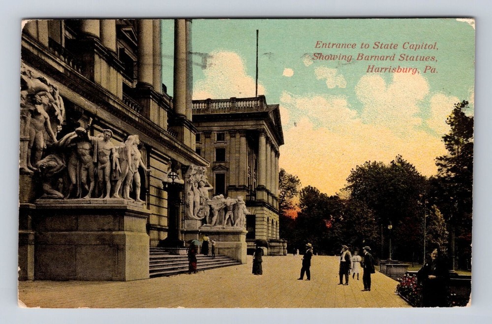 Harrisburg PA-Pennsylvania, Entrance To State Capitol, Vintage c1913 Postcard