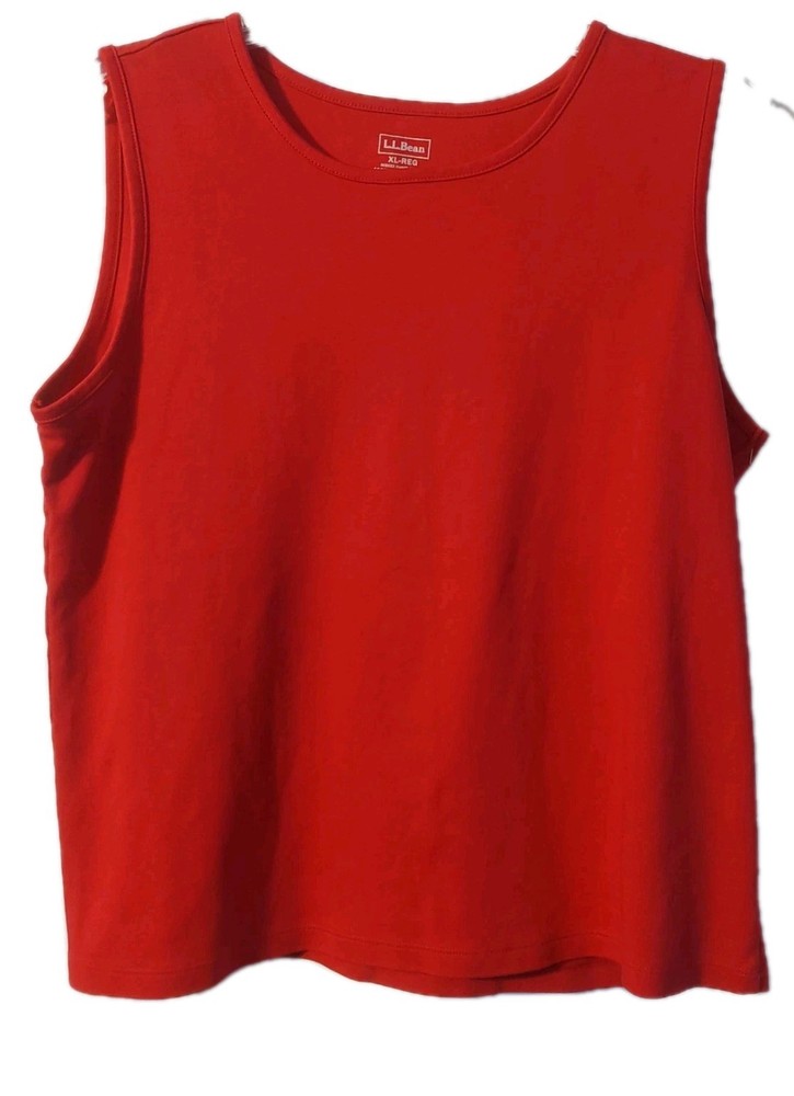 LL Bean Tank Top Womens Size XL Red Crew Supima Cotton Neck Sleeveless  Pullover