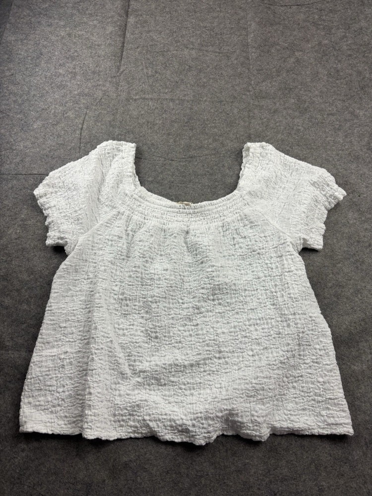 Lucky brand Women’s L Flowy Peasant Blouse White Cottagecore Boho Fairy Festival