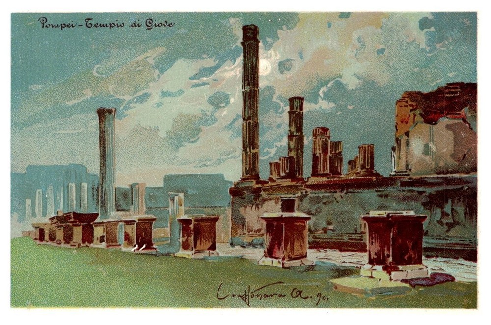 c1910 Temple of Jupiter Painting by Craffonara Pompeii Italy Vintage Postcard