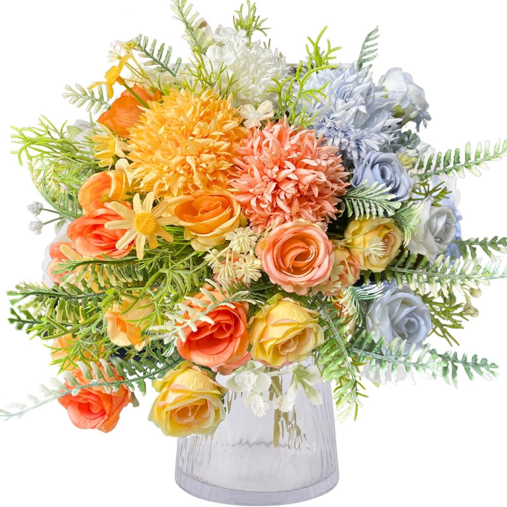 Artificial Flowers, 4Pcs Fake Colorful Flowers Silk Rainbow Flowers Arrangeme...