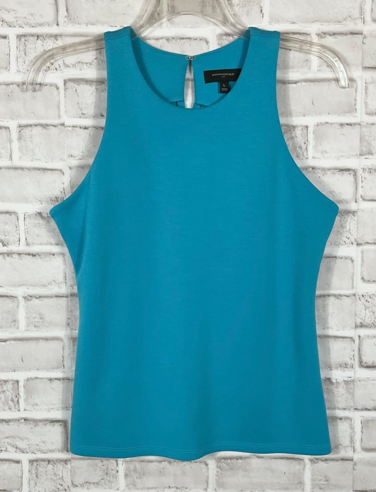 Banana Republic Tank Top Womens Size L Teal Keyhole Back Pullover Sleeveless