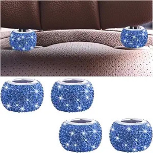 4PCS Car Headrest Collars, Crystal Rhinestone Vehicle Head Rest Co Color: Blue