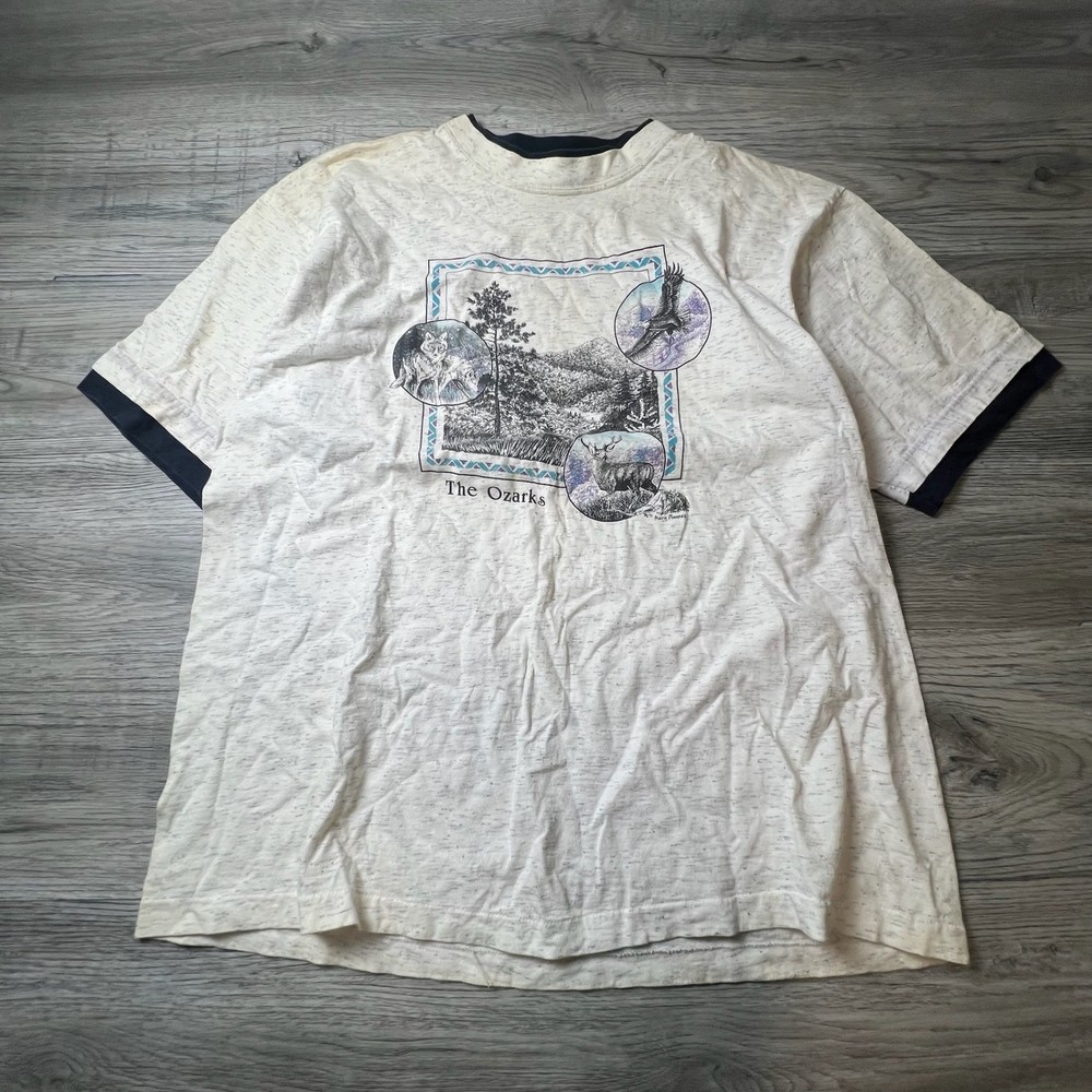 Alore The Ozarks Ringer T-Shirt Mens XXL Gray Vintage 90s Single Stitch Nature