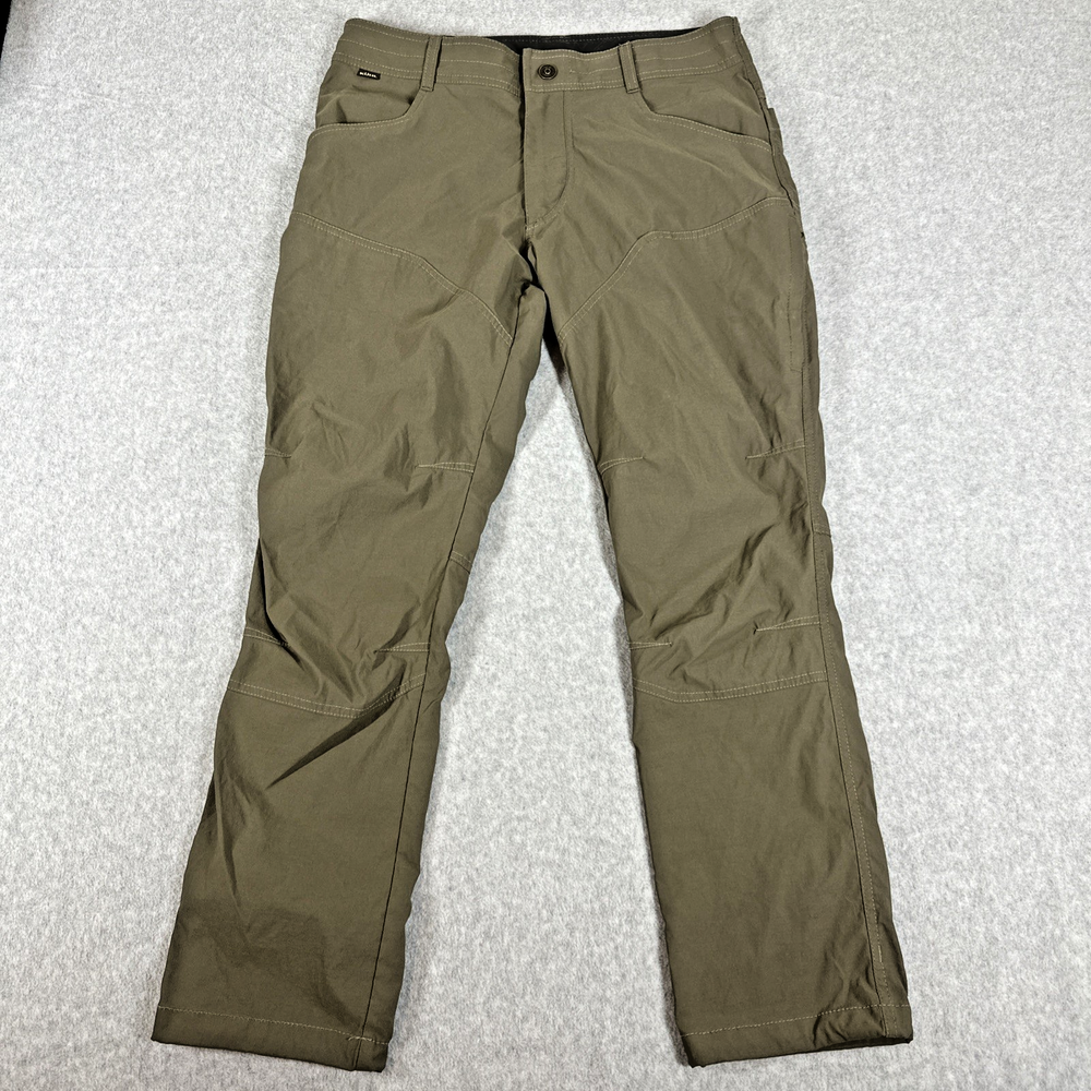 Kuhl Renegade Rock Pants Mens 34x30 Khaki Olive Hiking Stretch Outdoors Zip Cuff