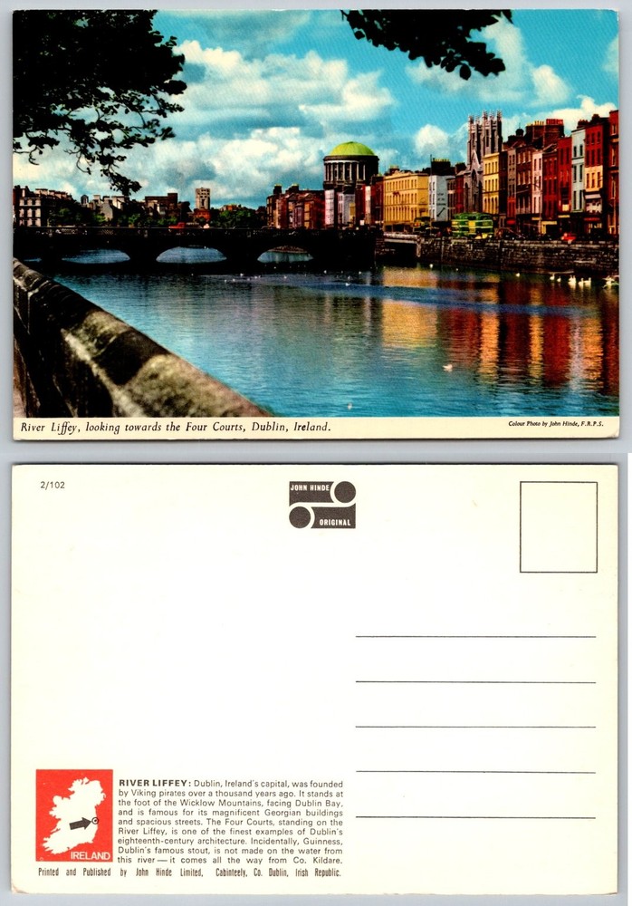Vintage John Hinde Postcard: River Liffey & Four Courts, Dublin, Ireland