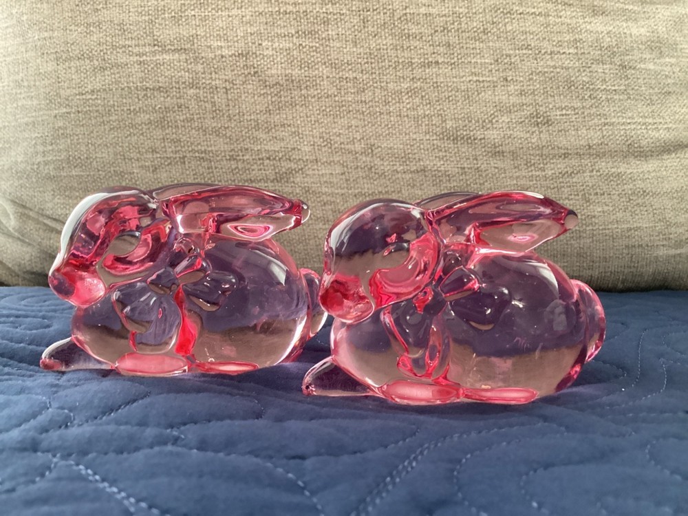 Lenox Occasions Easter Glass Pink Bunny Rabbit Taper Candle Holder Set of 2