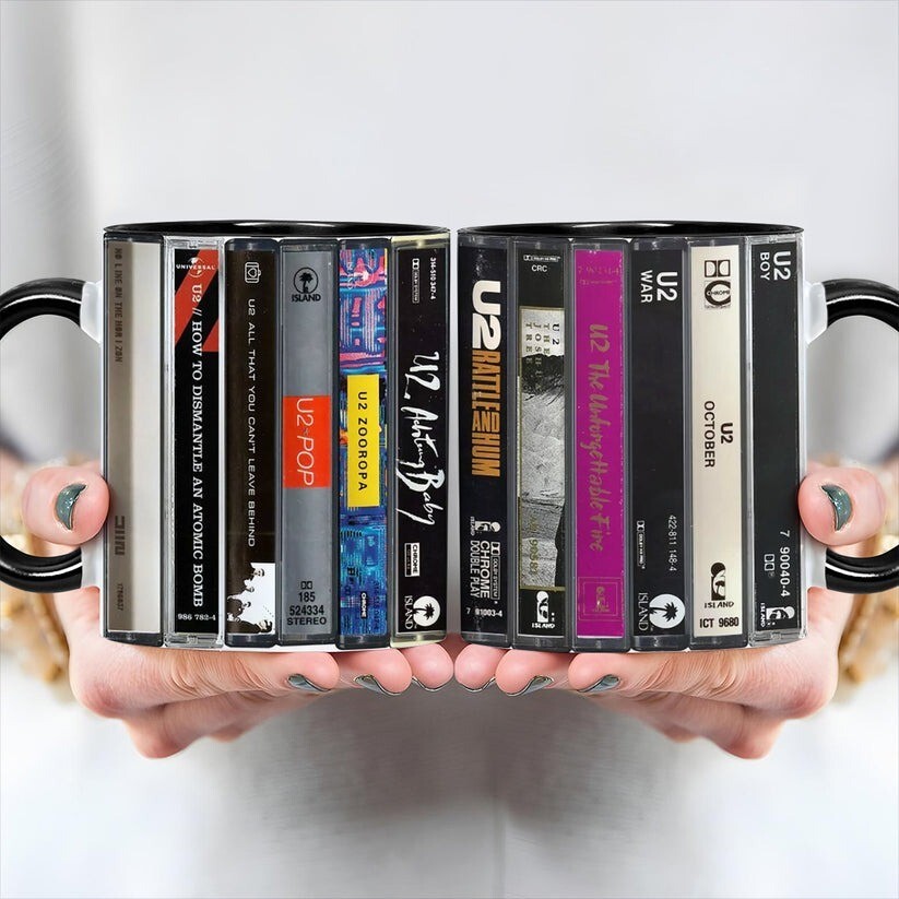 U2 Albums Cassette Retro Collection Accent Mug, U2 Mug