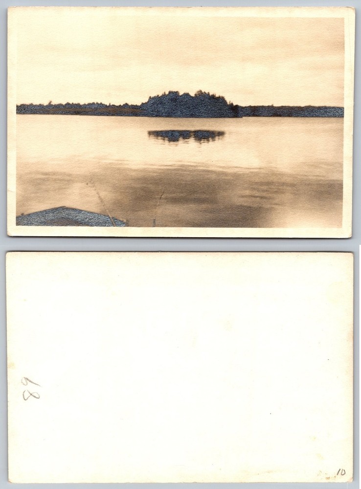 Vintage Real Photo Postcard RPPC Serene Lake Water Reflection Nature Scene