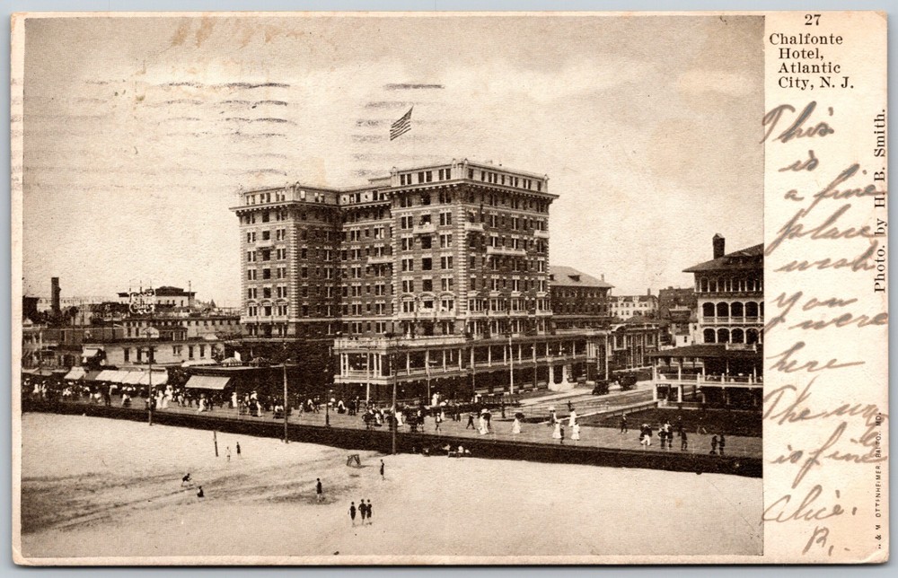 1913 Chalfonte Hotel Atlantic City NJ Boardwalk Scene Rare ANTIQUE Postcard