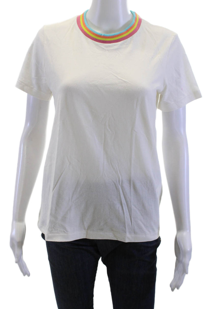 SOL ANGELES Womens Ringer T-Shirt White Cotton Crew Neck Short Sleeve Size SFree Shipping in US $100+ Orders | $6.95 Orders Below