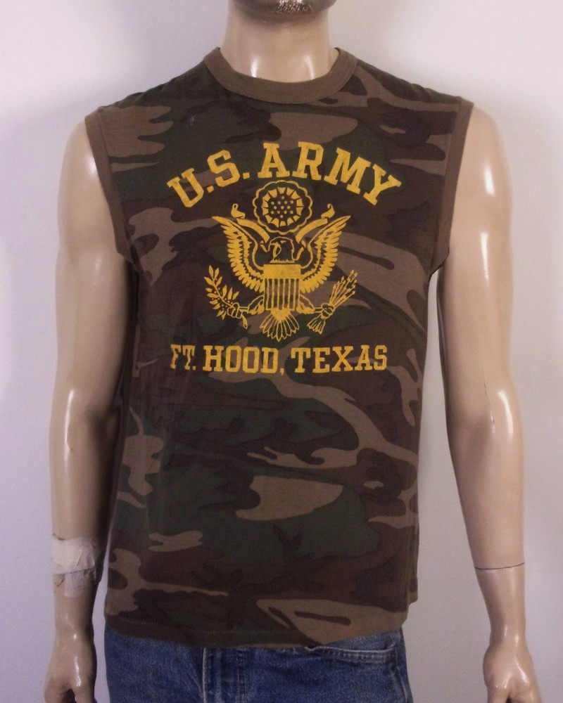 vintage 70s 80s single stitch US Army Camo T-Shirt Sleeveless Muscle Ft. Hood M