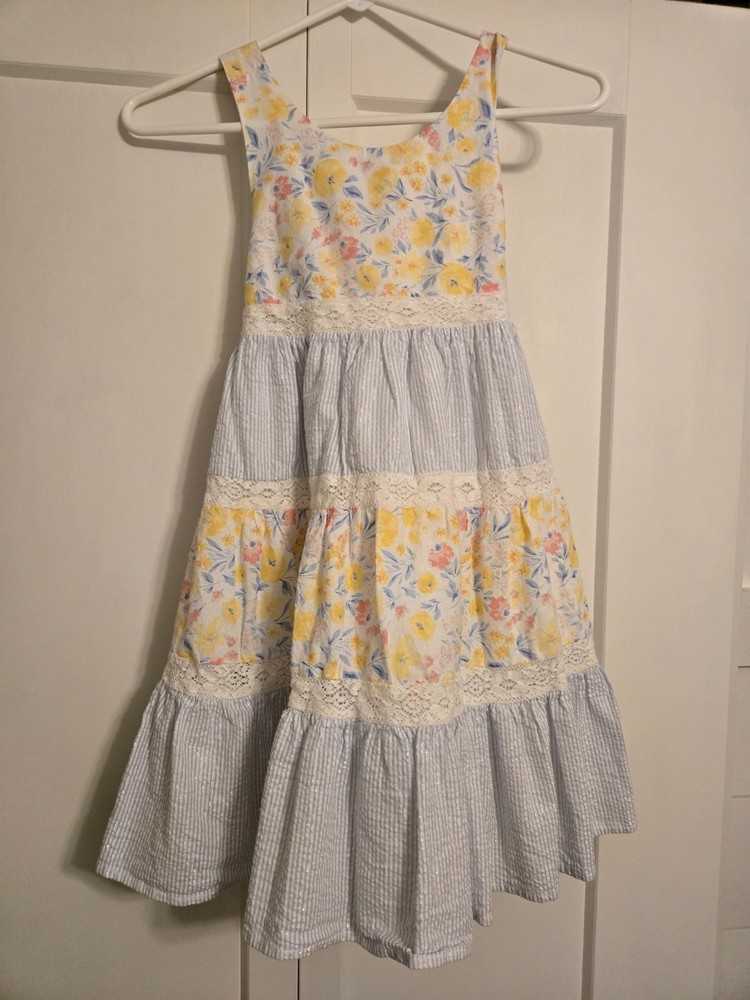 Girl's Tommy Bahama Floral/Stripe/Lace Tiered Sleeveless Dress Size 10