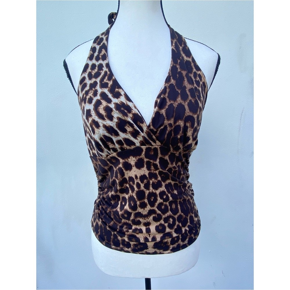 Y2K Black & Brown Leopard Halter Top Size Medium