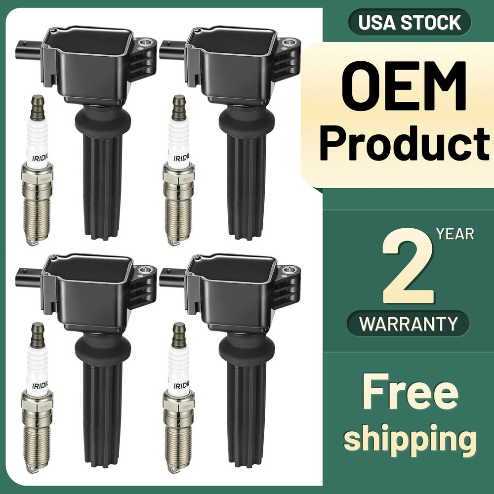 4 Ignition Coil UF670 and Spark Plugs For 2012-2017 Range Rover Evoque 2.0L L4