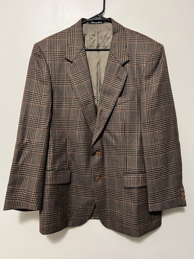 Valentino Uomo Pure Wool Houndstooth Plaid Sport Coat Mens 42R Brown Blazer