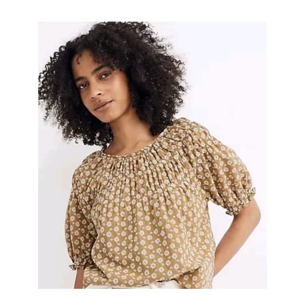 Madewell Eyelet Daisy Floral Embroidered Puff Sleeves Top Size Medium