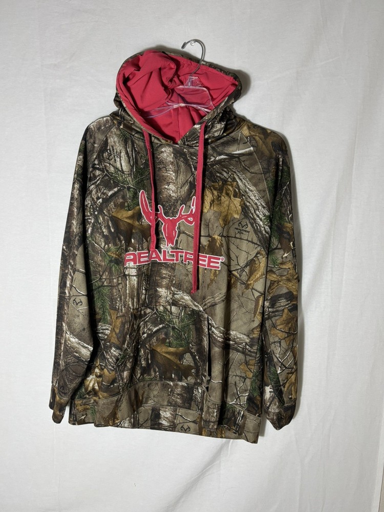 Real Tree Sweatshirt Womens Large Camo Brown Pink Hoodie Long Sleeve Pullover